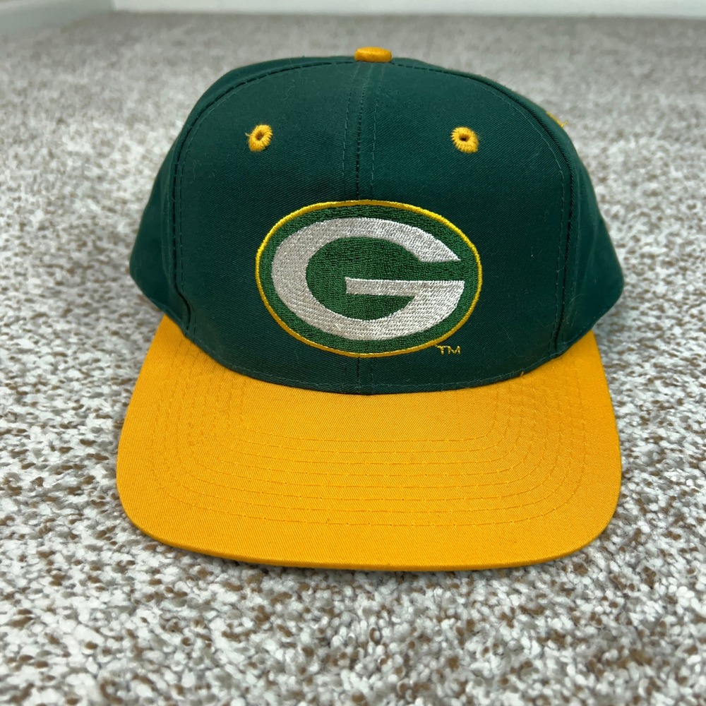 Vintage Green Bay Packers Hat OSFA Green Yellow Logo 7 Snapback NFL Football